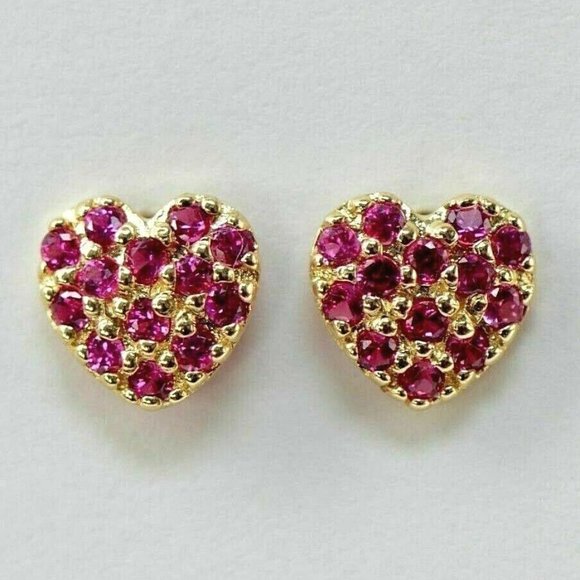 Real 14K Solid Gold Heart Shape Love Stud Screw Back Earrings with Shiny Stones - Picture 5 of 8